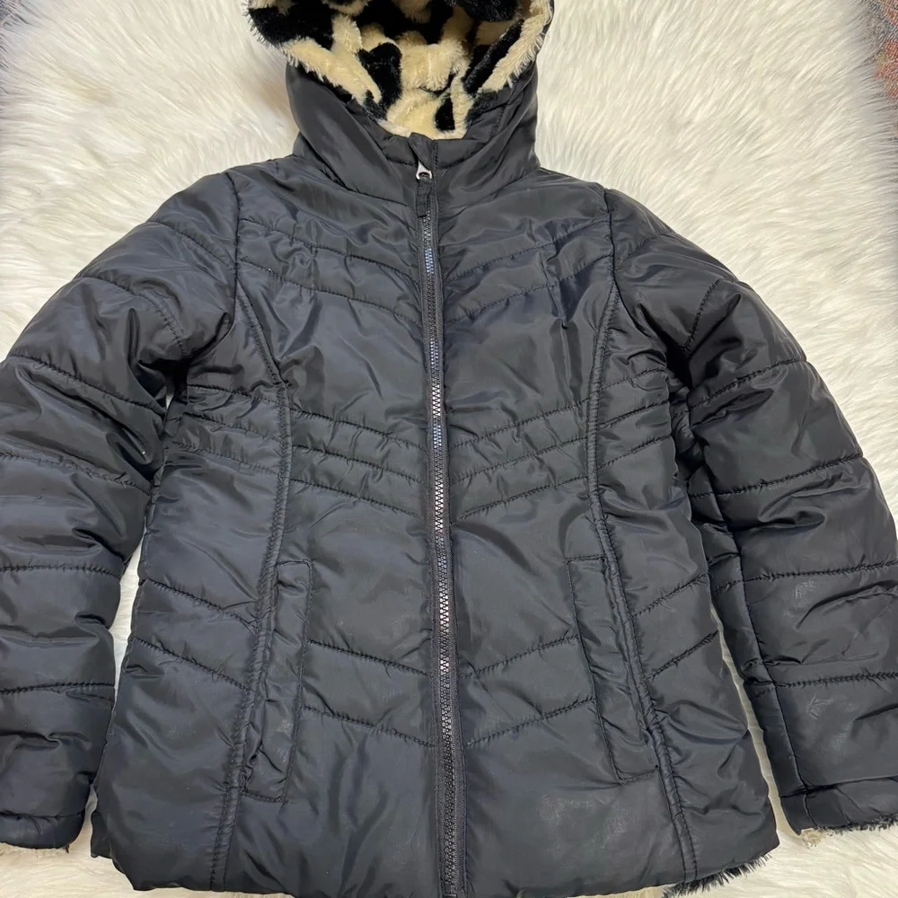 Madden Girl reversible puffer jacket black heart girls 7/8
